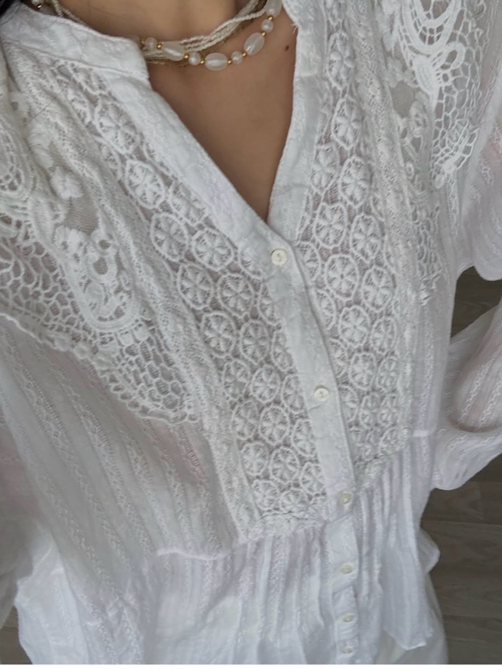 Tantrum White Lace-Trim V-Neck Women's Blouse - Casual Elegant Top - Picture 2 of 2